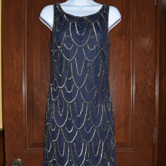 Prelude Beaded Gatsby Cocktail Party Dress Sz 6 Navy Blue Sparkly Party - Picture 7 of 16